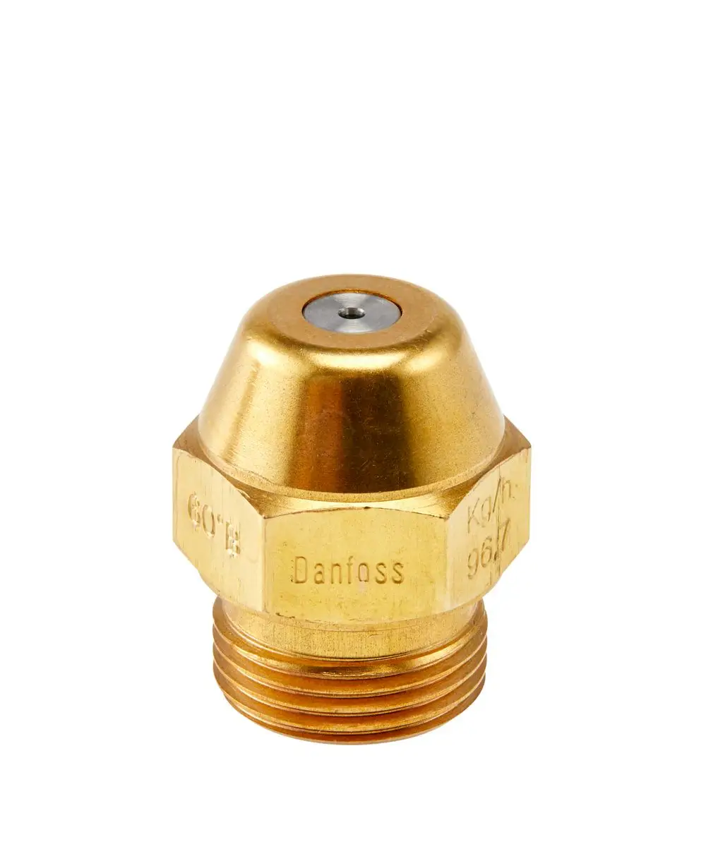 Goldfarbene Düse von Danfoss mit konischer Form und Gewindeanschluss, geeignet für Ölversorgungssysteme.